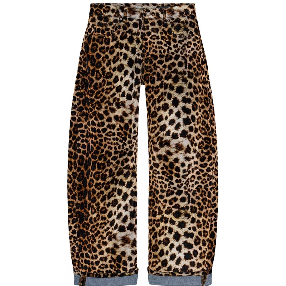Zara Leopard Print Wide-Leg Jeans - Brown, Black, Cream